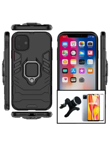 Kit Vidro Premium Full Cover + Capa Military  + Suporte Magnético Reforçado para Xiaomi Poco C3