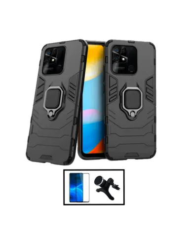 Kit Vidro Premium Full Cover + Capa Military  + Suporte Magnético Reforçado para Xiaomi Poco C40 - Preto