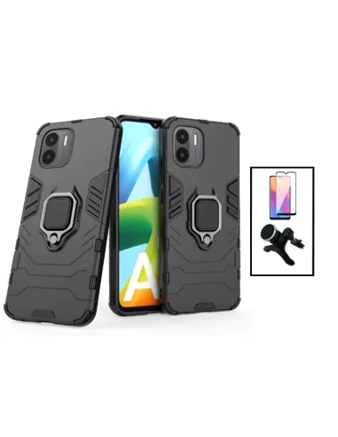 Kit Vidro Premium Full Cover + Capa Military  + Suporte Magnético Reforçado para Xiaomi Poco C50 - Preto