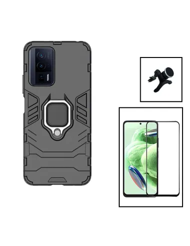 Kit Vidro Premium Full Cover + Capa Military  + Suporte Magnético Reforçado para Xiaomi Poco F5 Pro - Preto