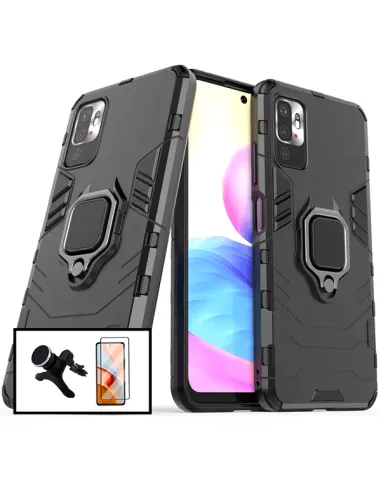 Kit Vidro Premium Full Cover + Capa Military  + Suporte Magnético Reforçado para Xiaomi Poco M3 Pro