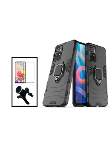 Kit Vidro Premium Full Cover + Capa Military  + Suporte Magnético Reforçado para Xiaomi Poco M4 Pro 5G - Preto