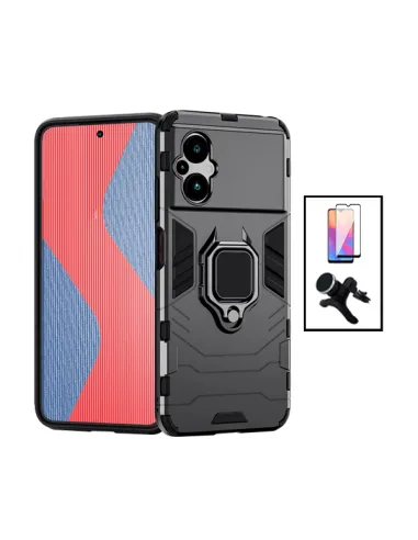 Kit Vidro Premium Full Cover + Capa Military  + Suporte Magnético Reforçado para Xiaomi Poco M5 - Preto