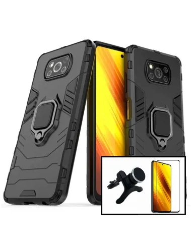 Kit Vidro Premium Full Cover + Capa Military  + Suporte Magnético Reforçado para Xiaomi Poco X3