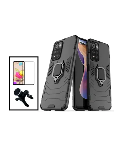 Kit Vidro Premium Full Cover + Capa Military  + Suporte Magnético Reforçado para Xiaomi Poco X4 NFC - Preto