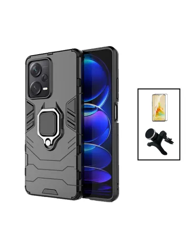 Kit Vidro Premium Full Cover + Capa Military  + Suporte Magnético Reforçado para Xiaomi Poco X5 - Preto