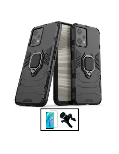 Kit Vidro Premium Full Cover + Capa Military  + Suporte Magnético Reforçado para Realme 9 Pro+ - Preto