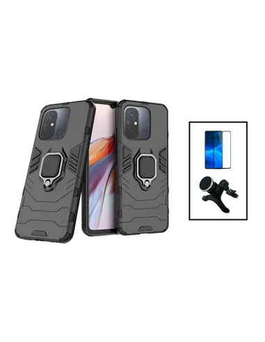 Kit Vidro Premium Full Cover + Capa Military  + Suporte Magnético Reforçado para Xiaomi Redmi 12C - Preto