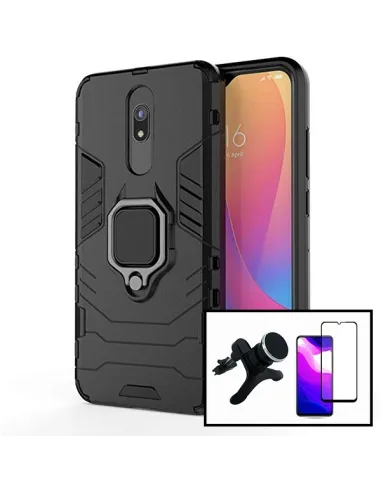 Kit Vidro Premium Full Cover + Capa Military  + Suporte Magnético Reforçado para Xiaomi Redmi 8a Pro