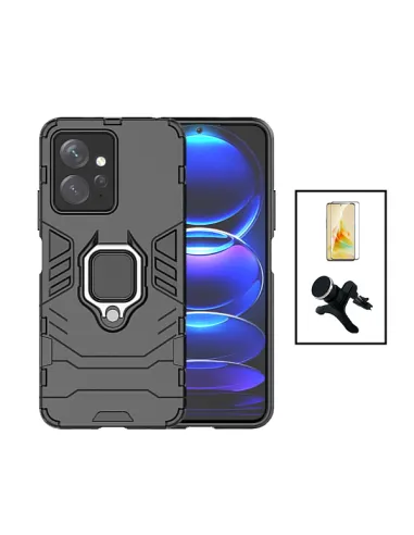 Kit Vidro Premium Full Cover + Capa Military  + Suporte Magnético Reforçado para Xiaomi Redmi Note 12 4G - Preto