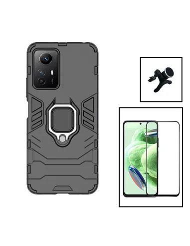 Kit Vidro Premium Full Cover + Capa Military  + Suporte Magnético Reforçado para Xiaomi Redmi Note 12S - Preto