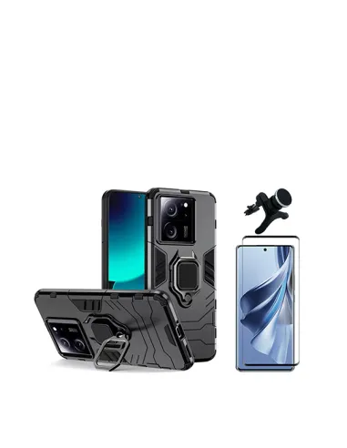 Kit Vidro Premium Full Cover + Capa Military  + Suporte Magnético Reforçado  para Xiaomi 13T Pro - Preto