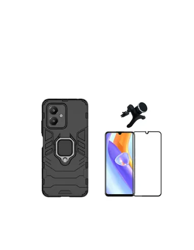 Kit Vidro Premium Full Cover + Capa Military  + Suporte Magnético Reforçado  para Xiaomi Redmi 13C 5G - Preto