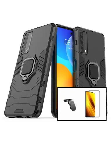 Kit Vidro Premium Full Cover + Capa Military  + Suporte Magnético L para Huawei P Smart 2021