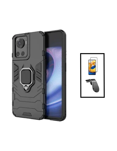 Kit Vidro Premium Full Cover + Capa Military  + Suporte Magnético L para OnePlus 10R 5G - Preto