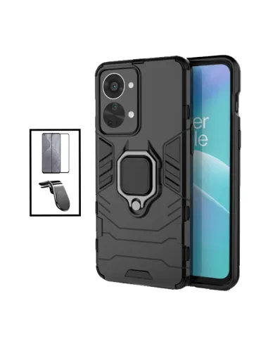 Kit Vidro Premium Full Cover + Capa Military  + Suporte Magnético L para OnePlus Nord 2T - Preto