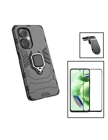 Kit Vidro Premium Full Cover + Capa Military  + Suporte Magnético L para OnePlus Nord CE 3 Lite - Preto