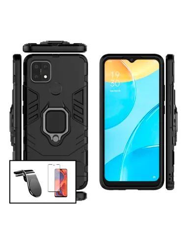 Kit Vidro Premium Full Cover + Capa Military  + Suporte Magnético L para Oppo A15s