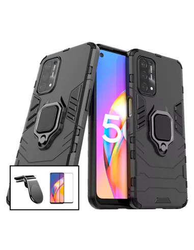 Kit Vidro Premium Full Cover + Capa Military  + Suporte Magnético L para Oppo A16