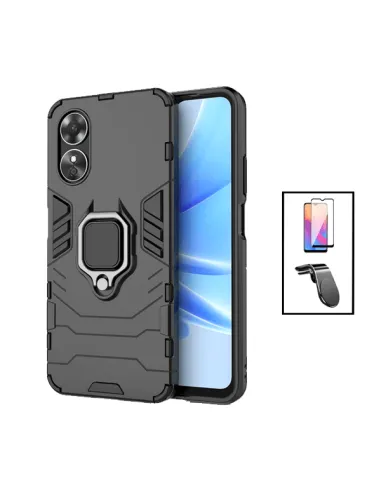 Kit Vidro Premium Full Cover + Capa Military  + Suporte Magnético L para Oppo A17 - Preto