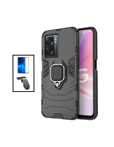 Kit Vidro Premium Full Cover + Capa Military  + Suporte Magnético L para Oppo A57 - Preto