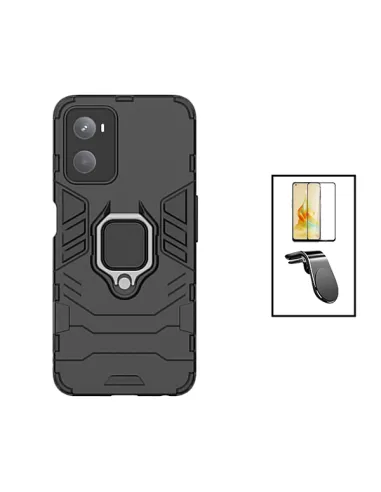 Kit Vidro Premium Full Cover + Capa Military  + Suporte Magnético L para Oppo A96 - Preto