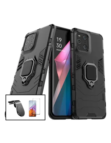 Kit Vidro Premium Full Cover + Capa Military  + Suporte Magnético L para Oppo Find X3