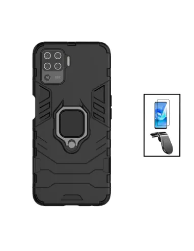 Kit Vidro Premium Full Cover + Capa Military  + Suporte Magnético L para Oppo Reno5 Lite - Preto