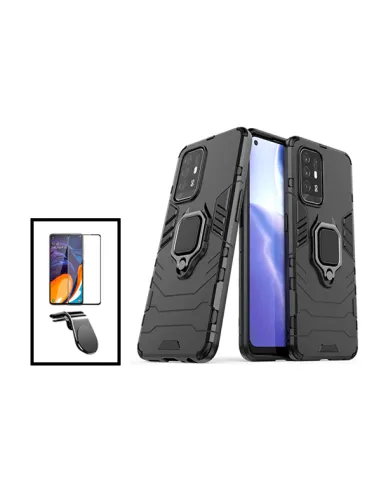 Kit Vidro Premium Full Cover + Capa Military  + Suporte Magnético L para Oppo Reno5 Z - Preto