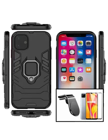 Kit Vidro Premium Full Cover + Capa Military  + Suporte Magnético L para Realme C15