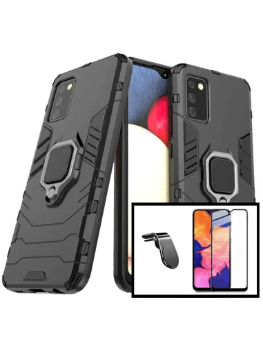 Kit Vidro Premium Full Cover + Capa Military  + Suporte Magnético L para Samsung Galaxy A02s