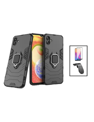 Kit Vidro Premium Full Cover + Capa Military  + Suporte Magnético L para Samsung Galaxy A04 - Preto