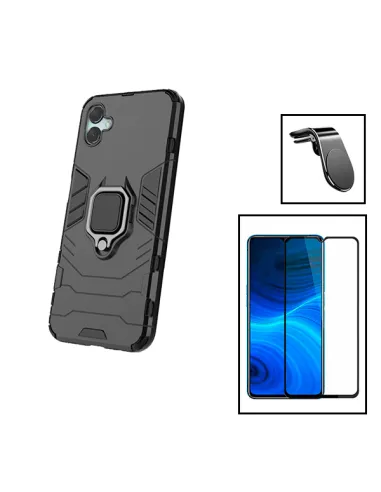 Kit Vidro Premium Full Cover + Capa Military  + Suporte Magnético L para Samsung Galaxy A04e - Preto