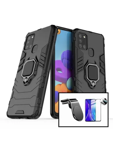 Kit Vidro Premium Full Cover + Capa Military  + Suporte Magnético L para Samsung Galaxy M31s