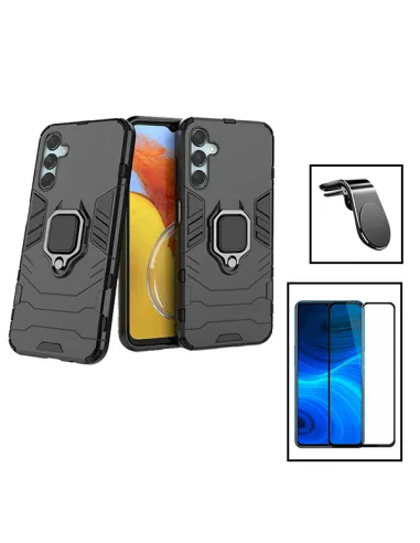 Kit Vidro Premium Full Cover + Capa Military  + Suporte Magnético L para Samsung Galaxy M34 5G - Preto