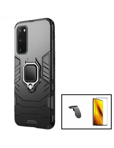 Kit Vidro Premium Full Cover + Capa Military  + Suporte Magnético L para Samsung Galaxy S20 FE 2022 - Preto