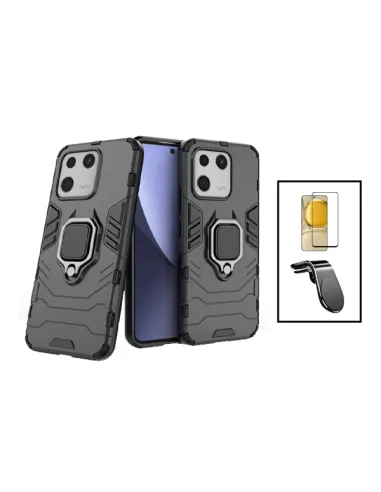 Kit Vidro Premium Full Cover + Capa Military  + Suporte Magnético L para Xiaomi 13 - Preto