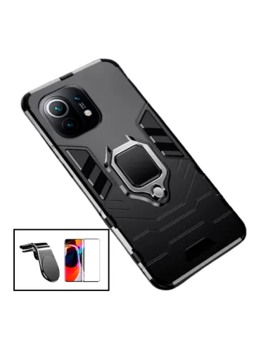 Kit Vidro Premium Full Cover + Capa Military  + Suporte Magnético L para Xiaomi Mi 11 Lite