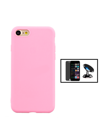 Kit Película de Vidro 5D Anti-Spy + Capa Silicone Líquido + Suporte Magnético de Carro para iPhone SE 2022 - Rosa