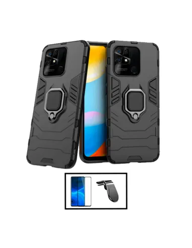 Kit Vidro Premium Full Cover + Capa Military  + Suporte Magnético L para Xiaomi Poco C40 - Preto