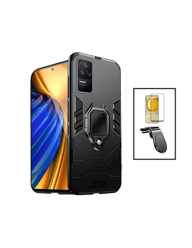 Kit Vidro Premium Full Cover + Capa Military  + Suporte Magnético L para Xiaomi Poco F4 5G - Preto