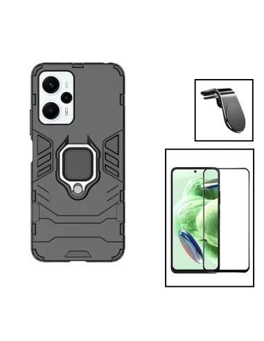 Kit Vidro Premium Full Cover + Capa Military  + Suporte Magnético L para Xiaomi Poco F5 - Preto