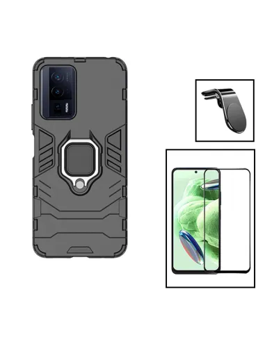 Kit Vidro Premium Full Cover + Capa Military  + Suporte Magnético L para Xiaomi Poco F5 Pro - Preto