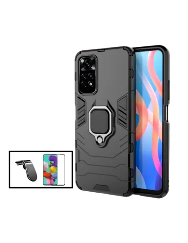 Kit Vidro Premium Full Cover + Capa Military  + Suporte Magnético L para Xiaomi Poco M4 Pro