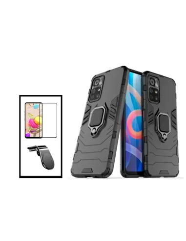 Kit Vidro Premium Full Cover + Capa Military  + Suporte Magnético L para Xiaomi Poco M4 Pro 5G - Preto