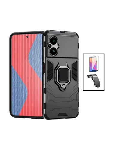 Kit Vidro Premium Full Cover + Capa Military  + Suporte Magnético L para Xiaomi Poco M5 - Preto