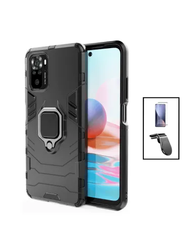 Kit Vidro Premium Full Cover + Capa Military  + Suporte Magnético L para Xiaomi Poco M5S - Preto