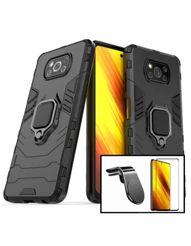 Kit Vidro Premium Full Cover + Capa Military  + Suporte Magnético L para Xiaomi Poco X3