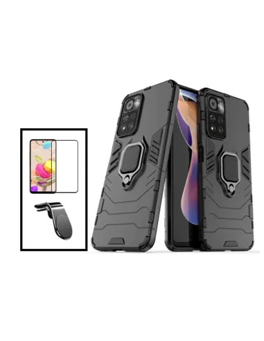 Kit Vidro Premium Full Cover + Capa Military  + Suporte Magnético L para Xiaomi Poco X4 NFC - Preto