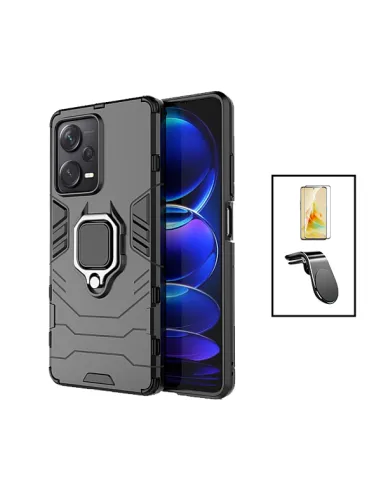 Kit Vidro Premium Full Cover + Capa Military  + Suporte Magnético L para Xiaomi Poco X5 - Preto